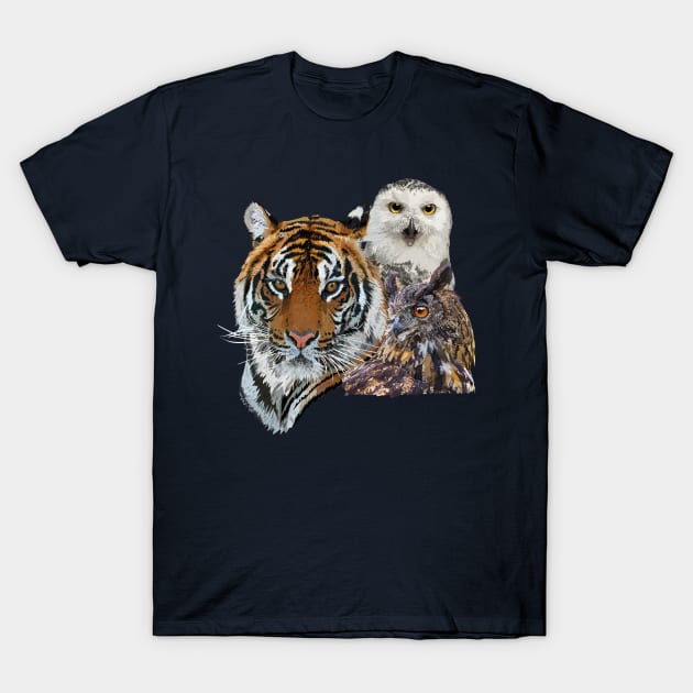 Bengal tiger and owls T-Shirt by obscurite